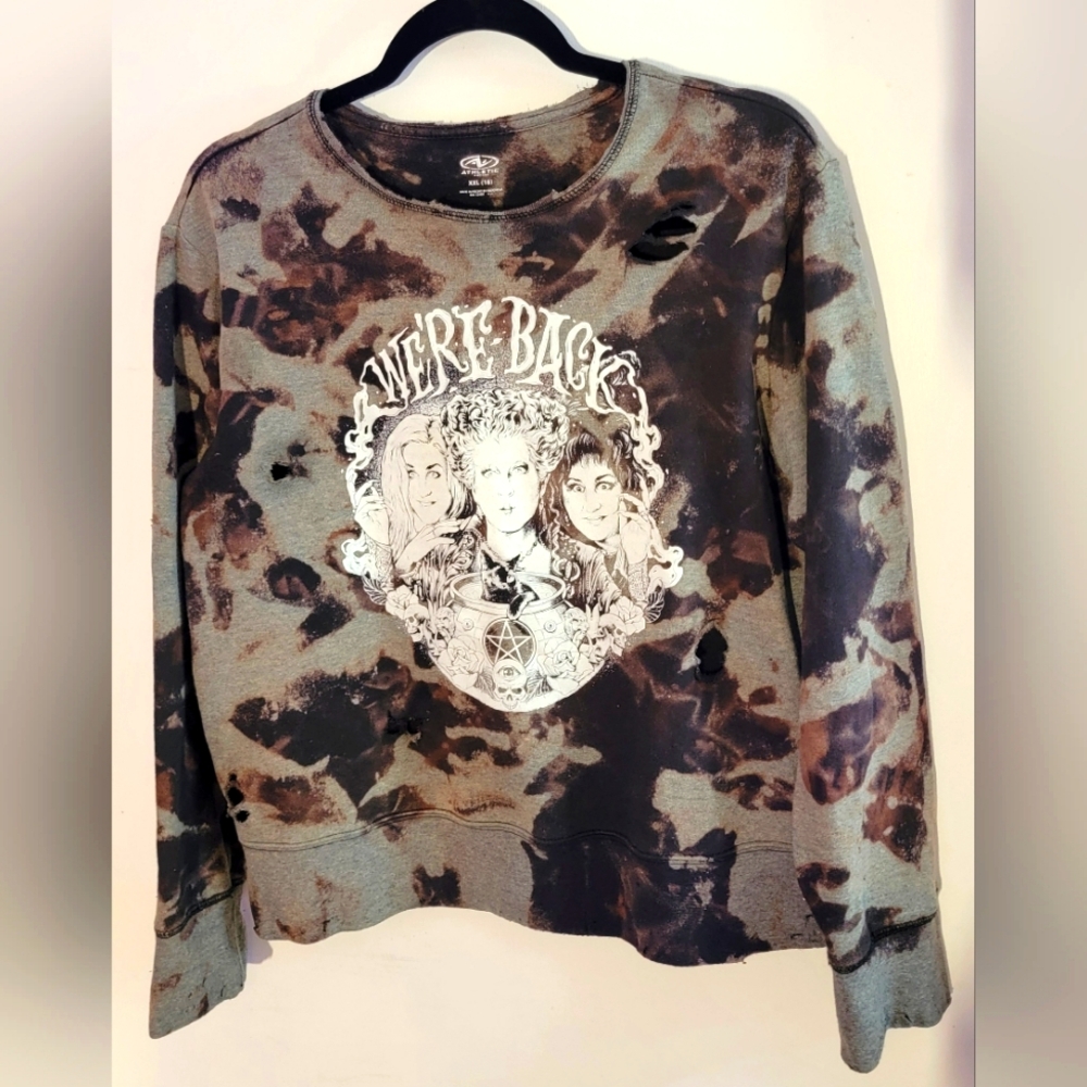 Handcrafted Acid Washed Distressed Thrashed Hocus Pocus Graphic Sweatshirt